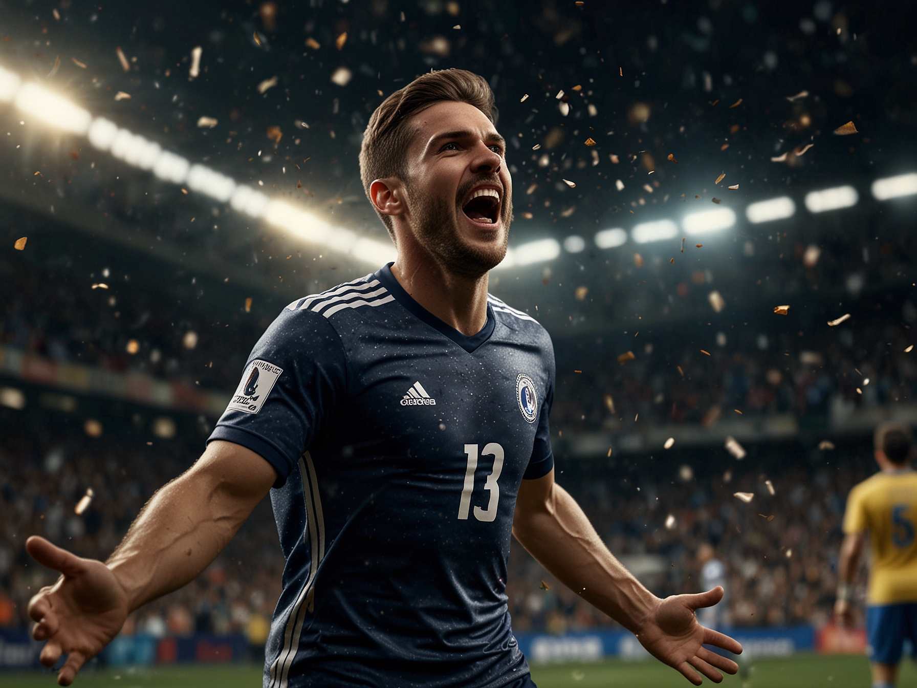 Celebrating football player on stadium